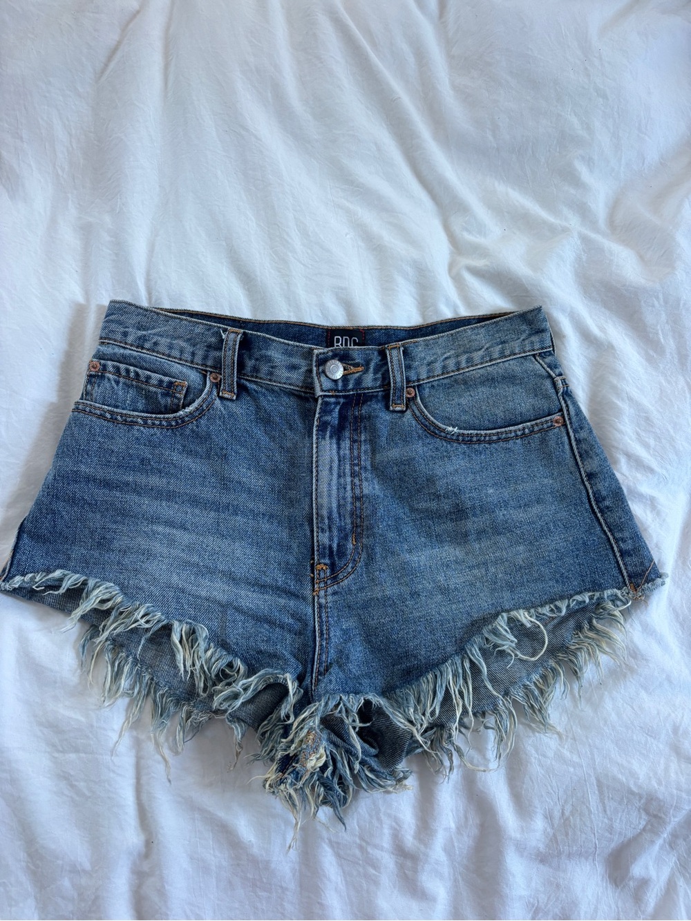 BDG Distressed Frayed Hem Denim Shorts - Blue